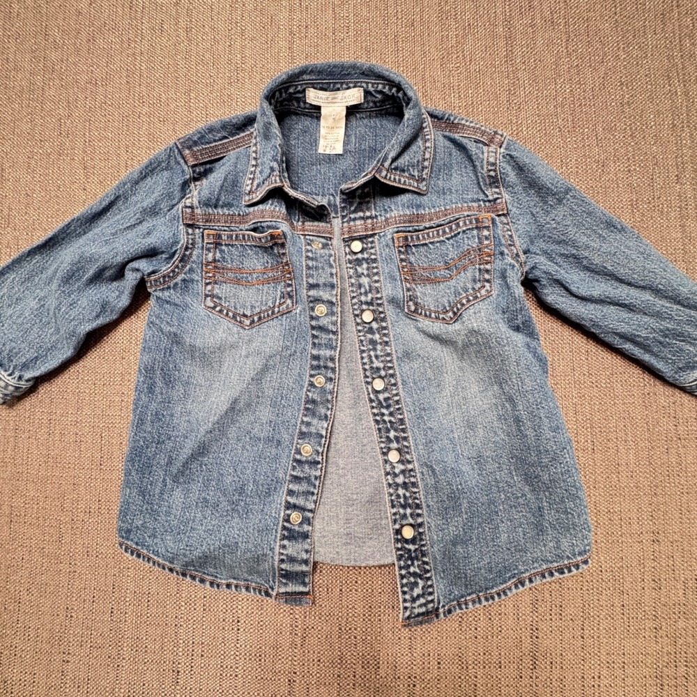 Janie and Jack Kids Blue Denim Western Snap Button Shacket J&J Ranch 18-24 Month
